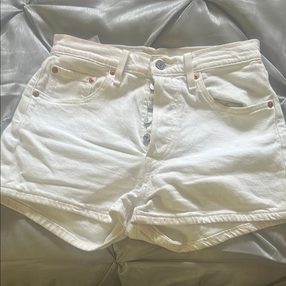 Levi's 501 White Jean Shorts Distressed Casual Style